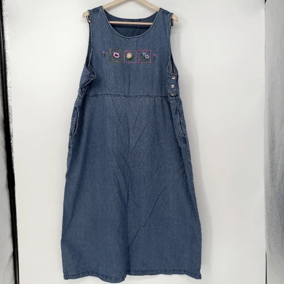 Carolina Blues | Dresses | Carolina Blues Plus 22w Denim Embroidered Flower  Maxi Jumper Pocket Dress | Poshmark